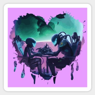 Alien Couple Dating At The Beautiful Space Sticker